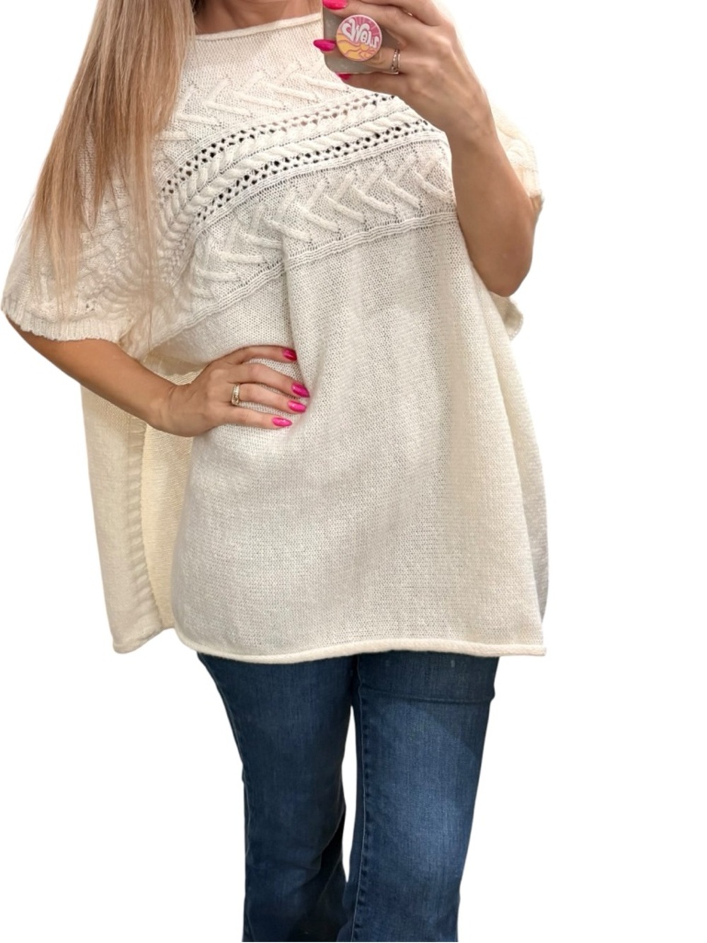 NWT LC Lauren Conrad Women's Cream Knit Poncho Sweater One size